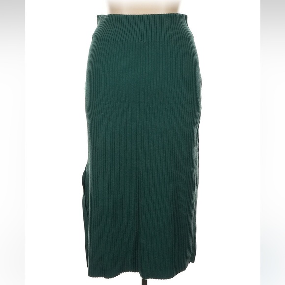 Express Emerald Green Ribbed Midi Skirt with Slit Elastic Stretchy Size XL NWT - Picture 2 of 5